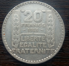 (A154) MONEDA DIN ARGINT FRANTA - 20 FRANCS 1933, 20 GRAME, PURITATE 680/1000 foto