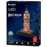 Jucarie Puzzle 3D Cubic Fun, LED, Big Ben, 28 piese, Multicolor, CubicFun