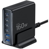 Incarcator Statie Tech-Protect DC160W-GAN, 160W, 5A, 2 x USB-A - 4 x USB-C, Negru
