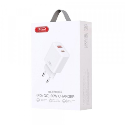 Incarcator Retea XO Design BPCE12, 20W, 3A, 1 x USB-A - 1 x USB-C, Alb foto