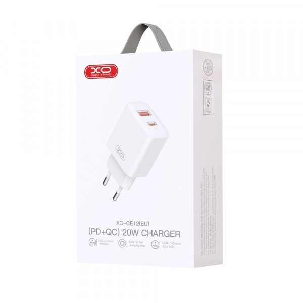 Incarcator Retea XO Design BPCE12, 20W, 3A, 1 x USB-A - 1 x USB-C, Alb