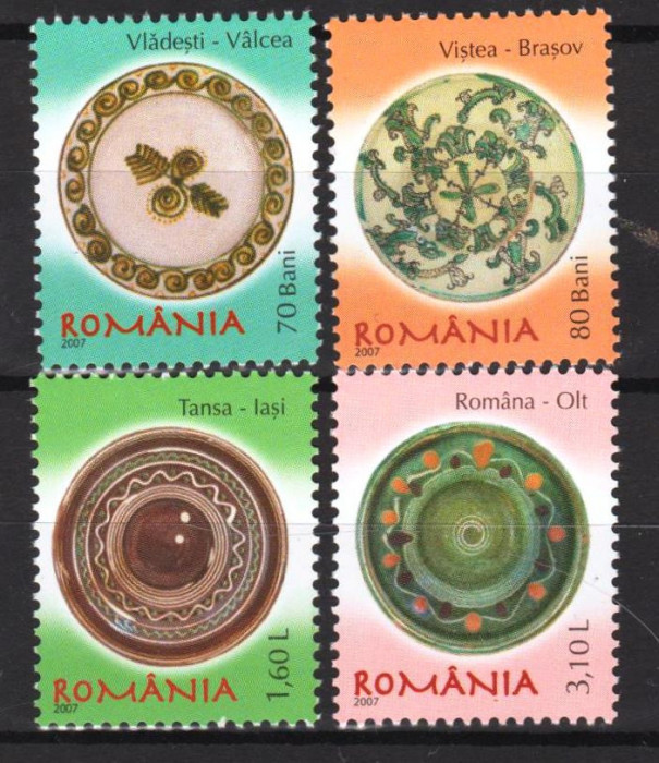 ROMANIA 2007 CERAMICA ROMANEASCA - FARFURII ( II) Serie 4 timbre LP.1765 MNH**