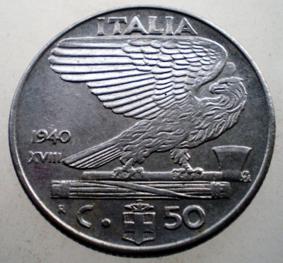 2.318 ITALIA WWII VITTORIO EMANUELE III 50 CENTESIMI 1940 R MAGNETICA foto