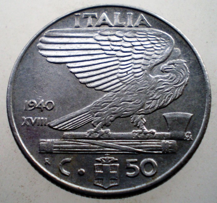 2.318 ITALIA WWII VITTORIO EMANUELE III 50 CENTESIMI 1940 R MAGNETICA