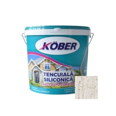 Tencuiala decorativa siliconica Kober Professional, 1.5 mm, structurata, aspect scoarta de copac, alb, interior / exterior, 25 k