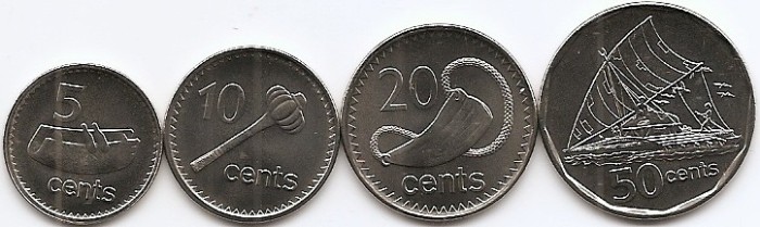 Fiji Set 4 - 5, 10, 20, 50 Cents 2009/10 - V22, UNC !!!