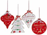 Set 4 ornamente brad Craciun lemn multicolor cm 13,5 x 18 H