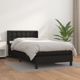 VidaXL Pat box spring cu saltea, negru, 90x190 cm, piele ecologică