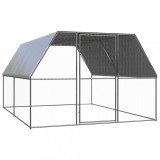 Coteț păsări vidaXL 3x4x2m, oțel zincat, argintiu, cu acoperiș impermeabil, cușcă găini, adăpost animale mici, poartă cu &icirc;ncuietoare