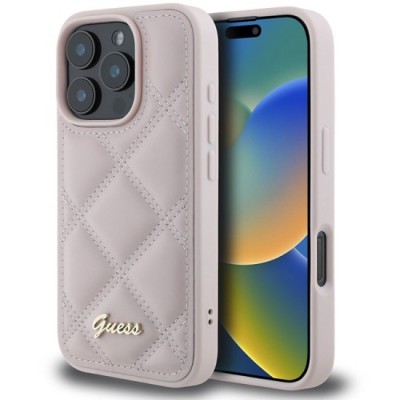 Husa pentru iPhone 16 Pro - Guess Quilted Metal Logo (GUHCP16LPSQSQSP) - Pink foto
