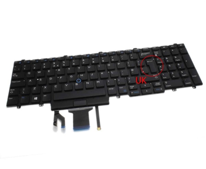 Tastatura Dell Precision 15 7510 iluminata layout UK fara rama enter mare, Precision 17 7710 iluminata layout