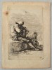 Salvator Rosa &quot;Doi soldati asezati&quot; gravura veche sec 17-18, Istorice, Cerneala, Altul