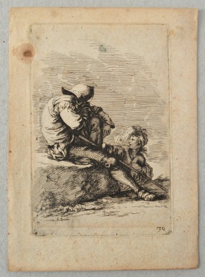 Salvator Rosa &amp;quot;Doi soldati asezati&amp;quot; gravura veche sec 17-18 foto