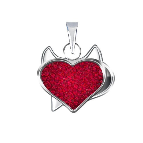 Pandantiv din argint 925 - inimă roşie, diavol, zirconiu