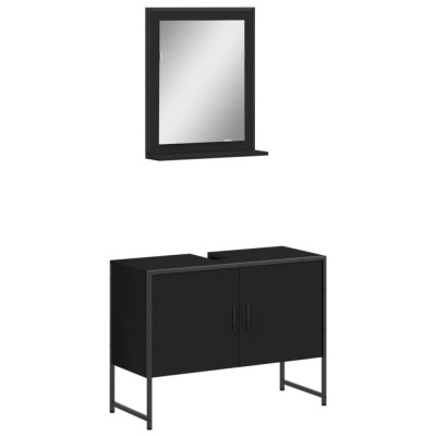 Set dulapuri de baie, 2 piese, negru, lemn prelucrat foto