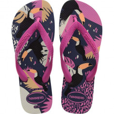 Havaianas slapi TOP TROPICAL VIBES femei, culoarea albastru marin, cu toc plat, 4148656.0555