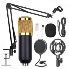 Microfon Profesional de Studio Condenser Edman BM800 cu stand inclus pentru Inregistrare Vocala, Streaming, Gaming, Karaoke, Gold