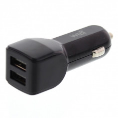 Alimentator USB bricheta auto Well, 2 iesiri, 2.4 A, negru foto