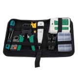 Cumpara ieftin Set instrumente pentru retea LAN cu tester RJ45 RJ11, cleste sertizare 4 6 8P, stripper, push-in LSA, mufe RJ45, taietoare cablu si husa depozitare ,