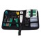 Set instrumente pentru retea LAN cu tester RJ45 RJ11, cleste sertizare 4 6 8P, stripper, push-in LSA, mufe RJ45, taietoare cablu si husa depozitare ,