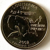 AMERICA QUARTER 1/4 DOLLAR 2002 LITERA D.(Pasarea statului Louisiana-Pelican),BU, America de Nord, Cupru-Nichel