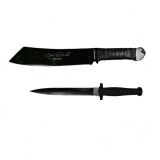 Set Vanatoare: Maceta Rambo IV 56.5cm &amp; Cutit 35cm, IdeallStore, Otel Inoxidabil, Teaca Piele, Negru