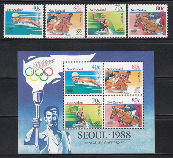 Noua Zeelanda 1988 - Jocurile Olimpice - Seul, Serie + Colita, MNH