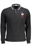 Cumpara ieftin Tricou polo cu maneca lunga, 2 nasturi, broderie, detalii contrastante, logo, XL