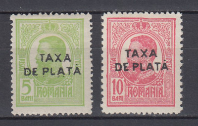 ROMANIA 1918 CAROL I TIPOGRAFIATE CU SUPRATIPAR TAXA DE PLATA SERIE SARNIERA foto