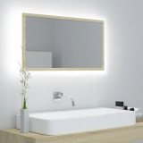 Oglindă de baie cu LED, stejar sonoma, 80x8,5x37 cm, acril, vidaXL