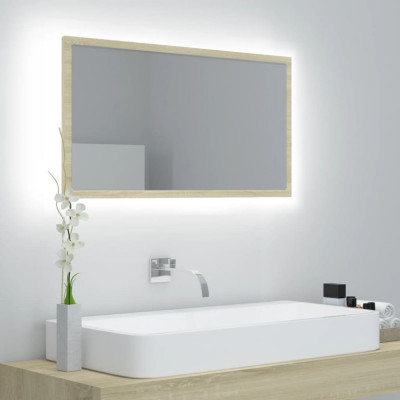 Oglindă de baie cu LED, stejar sonoma, 80x8,5x37 cm, acril foto