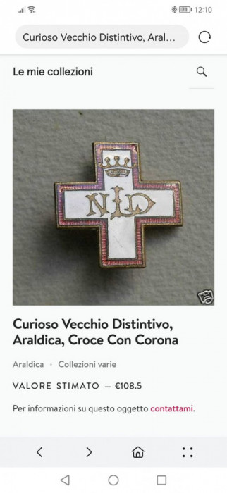 Medalie vintage italiana Crucea cu coroana