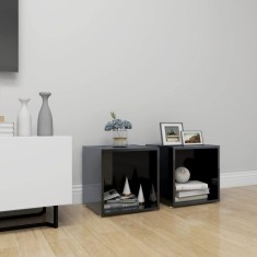 Comode TV, 2 buc., negru extralucios, 37x35x37 cm, PAL