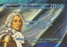 Romania, Universitatea Crestina &amp;quot;Dimitrie Cantemir&amp;quot;, calendar de buzunar, 2009 foto