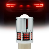 Bec LED Auto BAY15D P21/5W 1157 cu Lupa si 60 LED-uri Premium Culoare Rosu pentru Pozitie spate si Frana cu 2 Faze, CANBUS, fara eroare de bec ars, 12