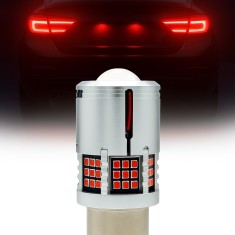 Bec LED Auto BAY15D P21/5W 1157 cu Lupa si 60 LED-uri Premium Culoare Rosu pentru Pozitie spate si Frana cu 2 Faze, CANBUS, fara eroare de bec ars, 12