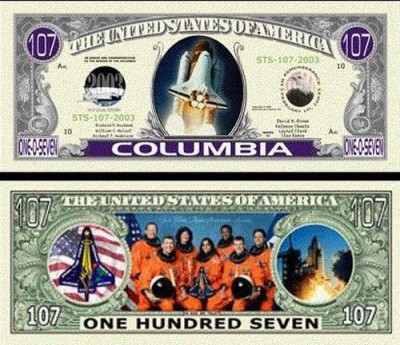 !!! SUA = FANTASY NOTE = NAVETA SPATIALA COLUMBIA - 2003 - UNC foto
