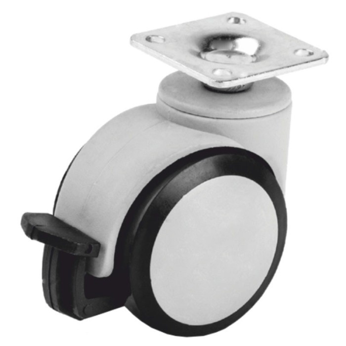 Roata pentru mobila, gri, cu rulment si frana, 50 mm x 20 mm
