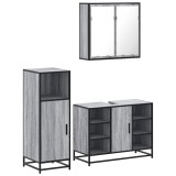 Cumpara ieftin Set mobilier de baie, 3 piese, gri sonoma, lemn prelucrat