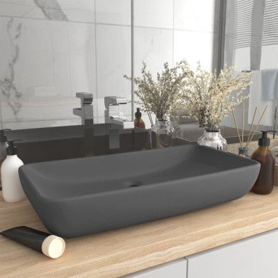 vidaXL Chiuvetă de lux gri &amp;icirc;nchis mat 71x38 cm ceramică dreptughiular foto