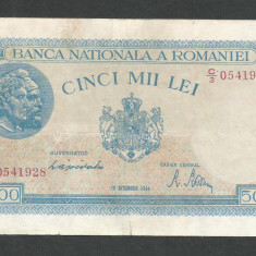 ROMANIA 5000 5.000 LEI 10 Octombrie 1944 [16] filigran bnr orizontal , VF