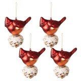Cumpara ieftin Set 4 globuri sticla rosie Bird con 11x6x11 cm