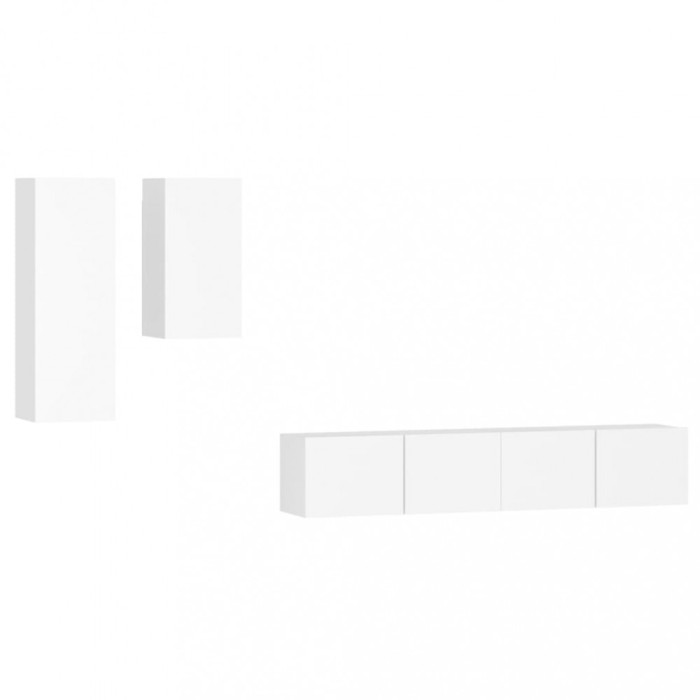 Set dulap TV, 4 piese, alb, lemn prelucrat