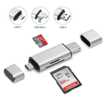 Cititor card micro SD/SD cu USB 3.0 micro USB USB-C pt telefon, laptop, PC foto