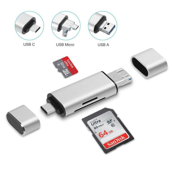 Cititor card micro SD/SD cu USB 3.0 micro USB USB-C pt telefon, laptop, PC