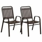 Set 2 scaune de gradina maro cu brate, PP si cadru metalic