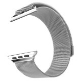 Curea metalica compatibila Apple Watch, Milanese Loop, 38mm, Argintiu