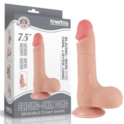 Dildo Dual Layer cu Piele Sliding de 19.5 cm - Flesh III foto