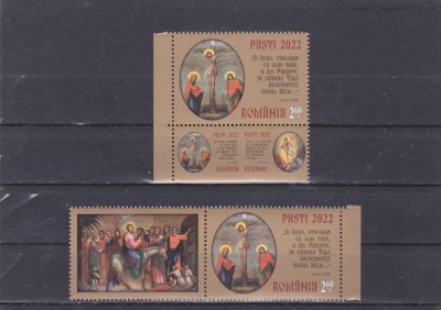 ROMANIA 2022 - SFINTELE PASTI, 2 VALORI CU VINIETA SI TABS, MNH - LP 2361 foto