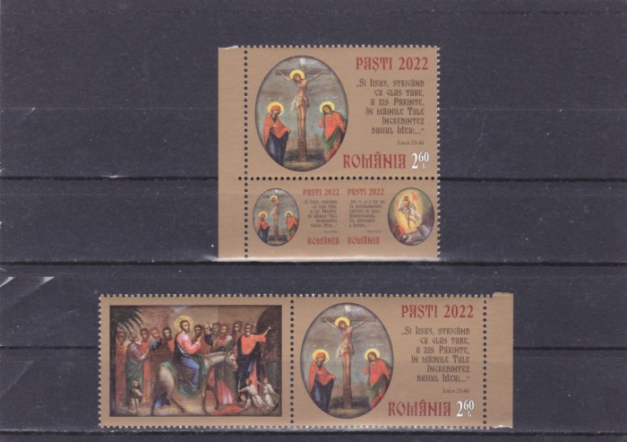 ROMANIA 2022 - SFINTELE PASTI, 2 VALORI CU VINIETA SI TABS, MNH - LP 2361